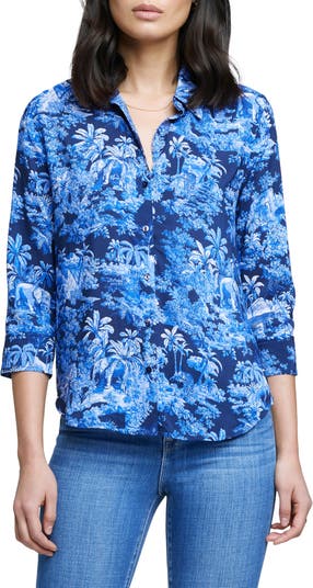 CAMILLE 3/4 SLEEVE BLOSE - MIDNIGHT TROPICAL TOILE