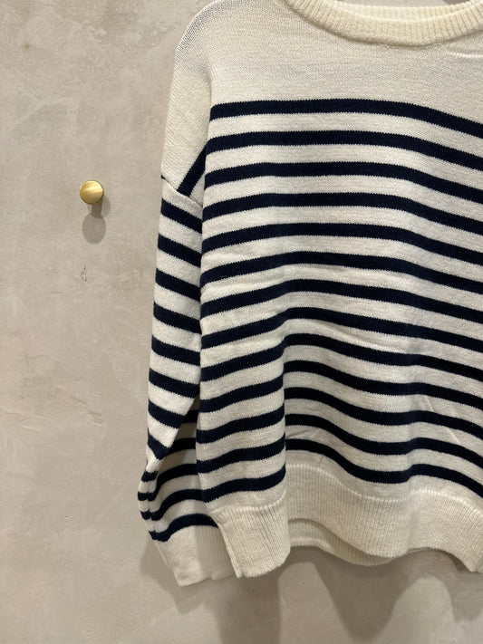 STRIPE KNIT SWEATER - IVORY/NAVY