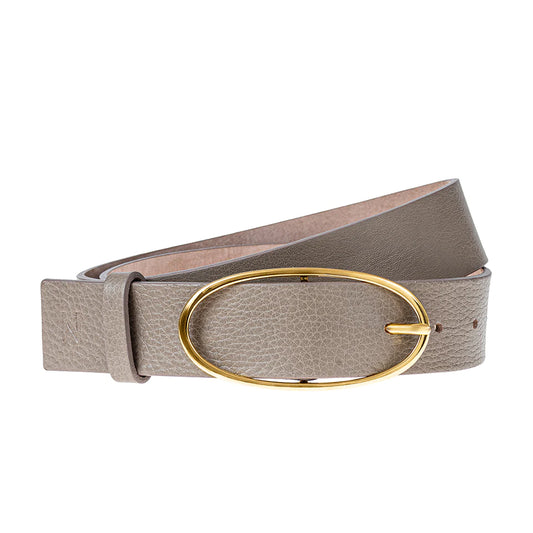CLASSIC LEATHER BELT - TAUPE/GOLD