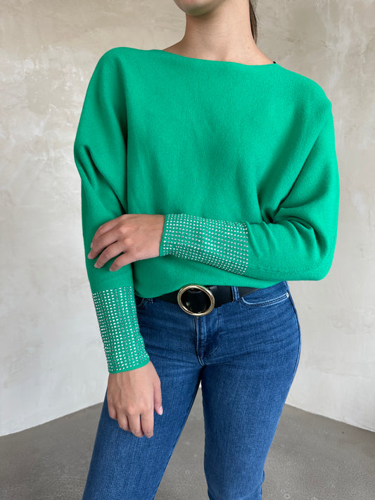 SEQUIN SLEEVE JUMPER - GREEN