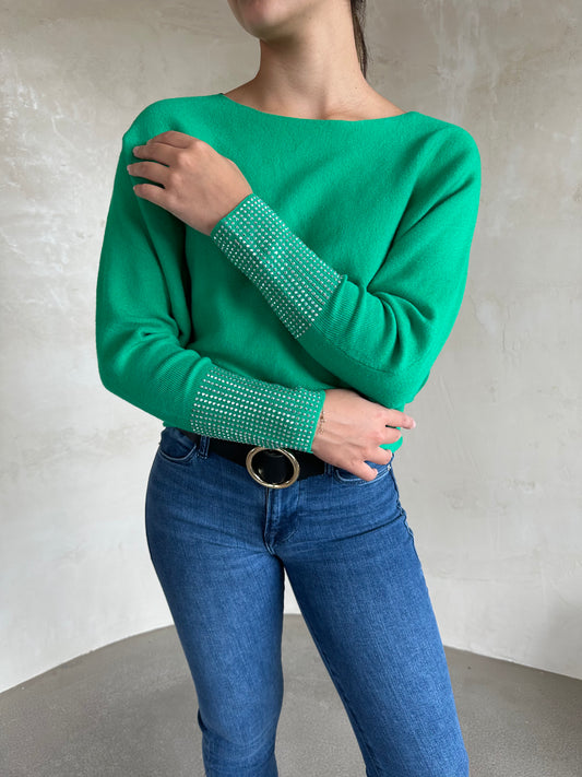 SEQUIN SLEEVE JUMPER - GREEN